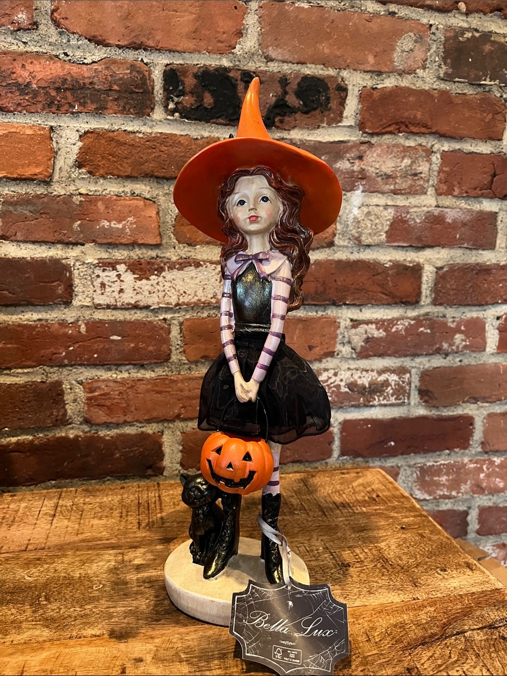 Bella Luxx Orange & Black Witch Figurine with Jack-o'-Lantern